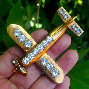 vintage gold gilt airplane brooch